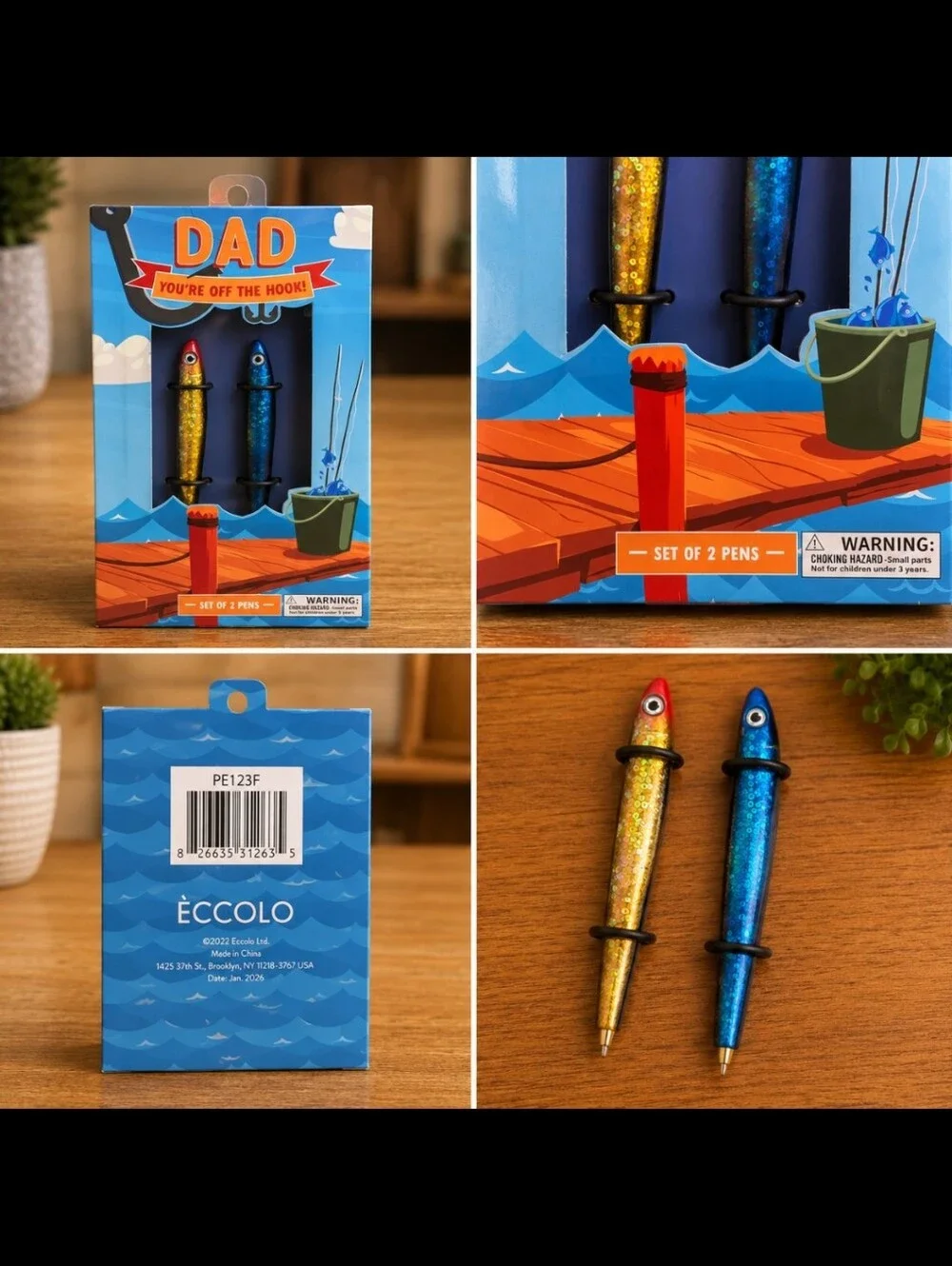 Glitter Fish Pen Duo - Gold & Blue